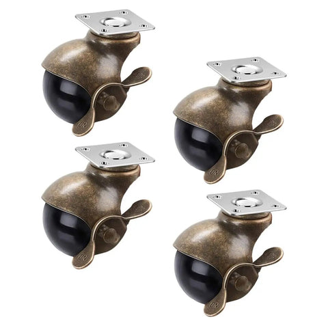 Vintage Brass Top Plate Casters Two Inch Four Pack Heavy Duty Workbench Wheels with smooth rolling black wheels