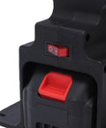 Rock Steady Cordless Mini Bench Grinder With Two Heavy Duty 4000mAh Batteries And Slick Variable Speed Adjustment Reaching 7000Rpm For Zero Sweat Grinding Sharpening Tasks power switch close-up with red button.