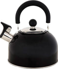 2 Quart Stainless Steel Whistling Tea Kettle For Stovetop No Fuss Quick Boil With Spill Proof Lid Works On Gas Electric Glass And Induction Ideal For Home Dorm Apartment Black