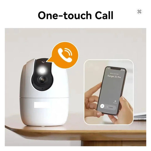 Solid Choice 5MP Indoor Security Camera WiFi Surveillance Setup featuring one-touch call option with smartphone pairing.