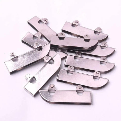Rock Solid Stainless Steel Window Roller With Double Wheel Slider Tough As Nails Design For Glass Cabinet Doors Smooth Glide Action Premium Clamp Hardware One Pack - multiple silver window roller clamps laid out.