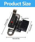 Close-up view of a micro mechanical end stop switch with measurements, part of the 10 Pack Micro Mechanical End Stop Limit Switches With 1 Meter 3 Pin Cable For 3D Printers And CNC RAMPS 1.4 RepRap Ender 3 Ender 3 Pro Ender 3 V2 CR 10 S4 S5 Compatible For Makers And DIYers.