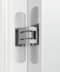 Heavy Duty Concealed Door Hinge Delivers True 180 Degree Swing For Interior Rooms, showcasing smooth chrome finish and hidden hardware.