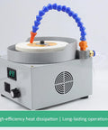 Image of Rock Solid Wet Bench Grinder And Variable Speed Electric Sander With Three Diamond Grinding Discs For Smooth Metal Buffing Jade Slabbing And Dust Free Glass Edging On Shop Projects, featuring cooling hose and digital display.