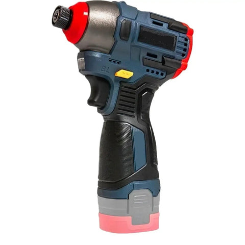 Reliable Daily Driver Cordless Brushless Electric Drill With Metal Ratchet Chuck And 17 Volt Battery Pack, side view showing handle and chuck.