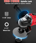 Built Tough As Nails Cordless Angle Grinder Featuring A Brushless Motor And Ten Thousand Rpm Speed On Four Point Five Inch Platform With M18 Battery Compatible Design displaying one-touch spindle lock and 4.5 inch wheel.