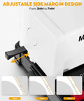 Smooth Operator Electric Spiral Binding Machine For Home Office, No Fuss Coil Insert With 4:1 Pitch, Punches 12 Sheets For A4 A5 Letter Size, Total Bang For Your Buck With 5 16 Inch Coils And Pliers showing adjustable side margin design with settings from 3mm to 7mm.