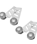 Heavy Duty Stainless Steel Sliding Door Pulley Kit With Slick Ball Bearings And 23mm Axles For Smooth Wardrobe Cabinet Glides Built Tough Quick Swap Roller Set Four Pack showing two pulleys close-up.