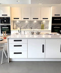 Modern kitchen with 12 Pack Matte Black Cabinet Handles Aluminum Drawer Pulls for Sliding Doors, 5 Inch Center to Center