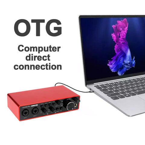 Red Two Channel USB Audio Interface For PC And Mac, 32Bit 192kHz Recording With laptop showing direct connection