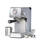 Premium Black Espresso Machine With Complete Accessory Bundle For Real Coffee Lovers No Sweat Countertop Brewer, sleek design with milk frother and accessories.