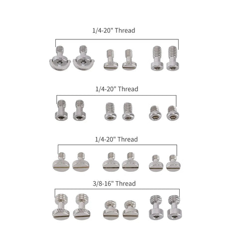 Straight Up Photography Essentials Solid Camera Screw Set With Heavy Duty 1 4 Inch 20 And 3 8 Inch 16 Threads For Dslr Cage Pack of 24 in silver finish.