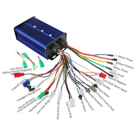 Electric motor controller for 32 Inch Go Kart Rear Axle Kit With Steering Parts And 72V 3000W Electric Motor Kit includes labeled wires