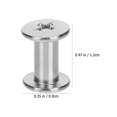 Built Tough Chicago Style Binding Screws For Books And Scrapbooks And Paper Crafts Using 75 Piece Silver Carbon Steel Fasteners, 0.35 in x 0.47 in size.