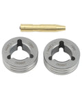 Premium Dual Size V Groove Drive Roll Kit With.030 And.035 Mig Welder Wire Feeder Gears and precision tool components shown.