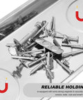 Magnetic Tray Set With Telescoping Magnet Pickup Tool 4 Piece Stainless Steel Round And Rectangular Trays holding screws