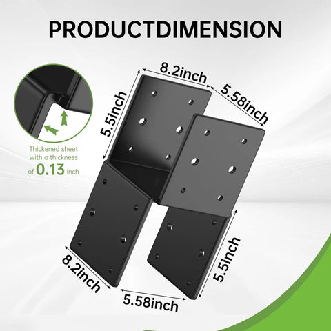 4 Pack Heavy Duty Post Brackets Tie In Beam Supports For 4x4 Posts To Beams High Carbon Steel Black Powder Coated Finish Rust Resistant Gazebo Deck Porch Post To Beam Anchors For Wood Beams Support, showing dimensions