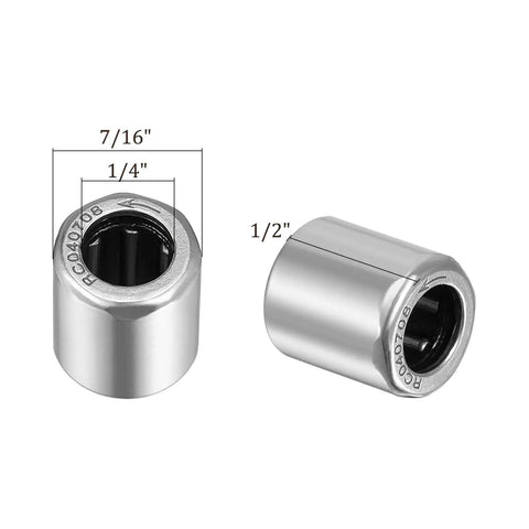5 Piece Rock Solid One Way Needle Roller Bearings Heavy Duty Ratcheting Bushings 1/4 Inch Bore chrome steel with dimensions shown.