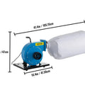 Heavy Duty Industrial Dust Collector With Beefy 1 HP Motor And Smooth Rolling Wheeled Cart Design Sweeping 537 CFM Airflow For Pristine Woodworking Shop Space, side view with dimensions.
