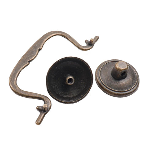 Set Of 6 Antique Bail Handle Drop Pulls With Screws In Vintage Bronze, zinc alloy construction, disassembled view