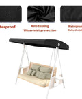 Replacement Canopy For 3 Seater Patio Swing Waterproof Outdoor Top Cover 210D Oxford Cloth Dustproof Rainproof No Hassle All Weather Guard For Garden Patio Porch Hammock Black 75.2L 47W 7 To 9H covering a swing
