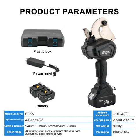 Electric Ratcheting Cable Cutter With Cleaning Brush, ProGrade, Rechargeable Hydraulic Wire Cutter EC-95M with case