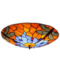 Dragonfly 3 Light Flush Mount Ceiling Light With Orange Stained Glass Shade 16 Inch Diameter Glass Fixture