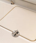 Badass 316 Stainless Steel Marine Latch Featuring Smooth Twist Lock Door Catch Detachable Circular Hinge Hella Tough Saltwater Resistant Mirror Polish on a surface.