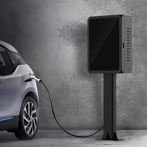 Heavy Duty Weatherproof EV Charger Lock Box With Key Ultimate Outdoor Armor For Electric Vehicle Charging Cables and Plugs on display next to a charging car.