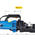 Electric Hydraulic Rebar Cutter 4 To 25 mm Portable Steel Cutting Tool shown with dimensions highlighting heavy duty design