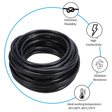 Coiled 10 AWG Two Conductor Electrical Wire Stranded Oxygen Free Copper With PVC Jacket For Outdoor Lighting Automotive Battery And Solar Panel 65.6 Feet Long Heavy Duty Cable Built To Last