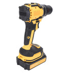 Heavy Duty Cordless Drill And Impact Driver Beast Offering Twenty One Volt Power With Forty Newton Meter Torque Three In One Multifunction Setup For Tough Fastening Easy Drilling And Weekend Garage Hustle Standard Us Plug Included - side view with battery.