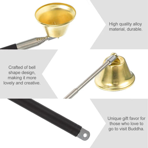 Telescopic Candle Fire Extinguisher With Extensible Copper Wick Snuffer For Home Safety crafted with a bell-shaped design.
