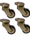 Small Antique Swivel Casters With 360 Degree Rotating Rubber Wheels And Solid Polished Brass Furniture Glides in a pack of four.