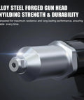 Close-up view of Heavy Duty Electric Rivet Gun Adapter Kit with removable alloy steel forged gun head for durability.