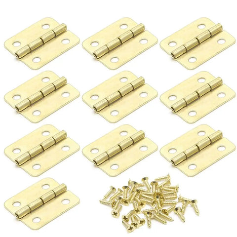 Rock Solid Gold Cabinet Door Hinges 10 Pack Sleek Four Hole Drawer Fittings Heavy Duty Polished Gold Hardware for Vintage Wood Box and Jewelry Case With Dead Easy Installation