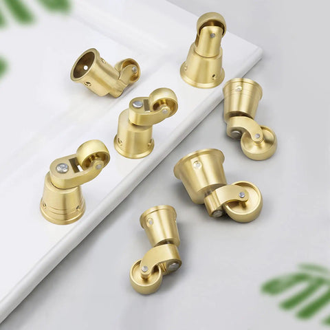 Solid Brass Furniture Casters Straight Up Heavy Duty Swivel Wheels Vintage Round Cup Base in gold, ideal for furniture mobility.