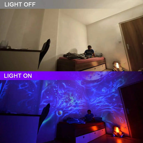 Top Shelf 30W LED Blacklight Flood Lights 6 Pack Heavy Duty IP66 Waterproof Fixtures illuminate bedroom with glowing cosmic mural.