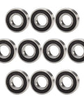 6900RS Deep Groove Ball Bearing 10 Pack Double Rubber Sealed 10X22X6MM Premium Chrome Steel units neatly arranged in two rows.