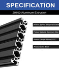 Hella Tough 20100 T Slot Aluminum Extrusion 400mm Black profile view showcasing aluminum structure and specifications.
