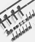8 ft Mini Cabinet Bypass Sliding Barn Door Hardware Track Kit with Hella Smooth Quiet Nylon Rollers and Heavy Duty Black Steel Frame parts layout