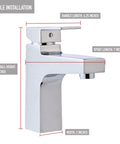 Single Handle Modern Bathroom Faucet In Polished Chrome With Brass Body And Zinc Alloy Handle, No-Fuss 1 Hole Mount, side view