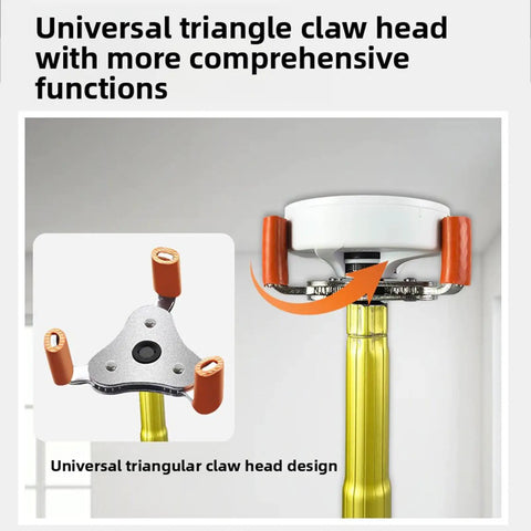Universal triangle claw head of Nix The Step Ladder High Ceiling Smoke Detector Removal Tool, showcasing grip on smoke alarm.