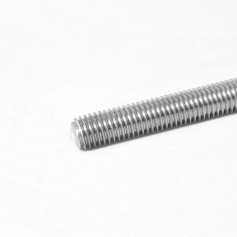 Stainless steel fully threaded rod with 3/8-16 right-hand threads, diagonal side view.