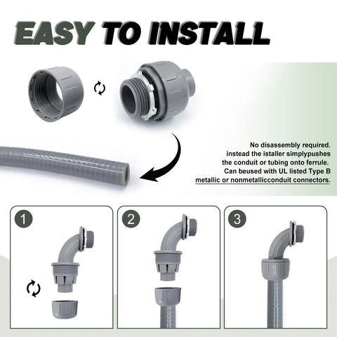 10 Pack 2 Inch Liquid Tight PVC Conduit Connectors Set Straight and 90 Degree and 180 Degree Non Metallic Flexible Fittings for Home Bathroom Kitchen Gray easy installation guide
