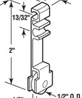 No Fuss Half Inch Flat Edge Steel Window Rollers Replacement For Aluminum Frame Sliding Systems Built Tough Durable bracket side view with measurements.