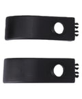 Two black plastic clips with holes, suitable for various applications to secure and hold components firmly.