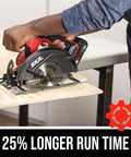 Heavy Duty 20V Cordless Circular Saw With Kickass Battery Life And Smooth Wood Cutting Performance For Weekend Warriors Hella Easy Handling in use cutting plywood.