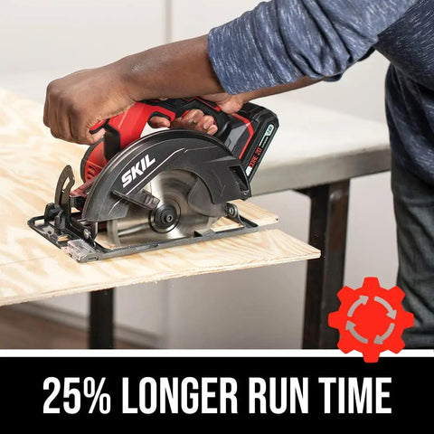 Heavy Duty 20V Cordless Circular Saw With Kickass Battery Life And Smooth Wood Cutting Performance For Weekend Warriors Hella Easy Handling in use cutting plywood.