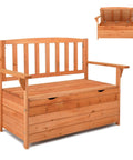 Outdoor Wood Storage Bench With Seating And Armrests Large Deck Box For Garden Patio Porch Backyard Poolside Waterproof Weatherproof Organizer Loveseat Natural Finish Dual Purpose Bench With Hidden Storage